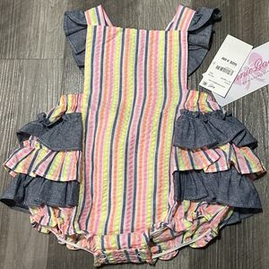 Bonnie Baby Jean Striped Baby Romper with Ruffles 3/6m Nwts